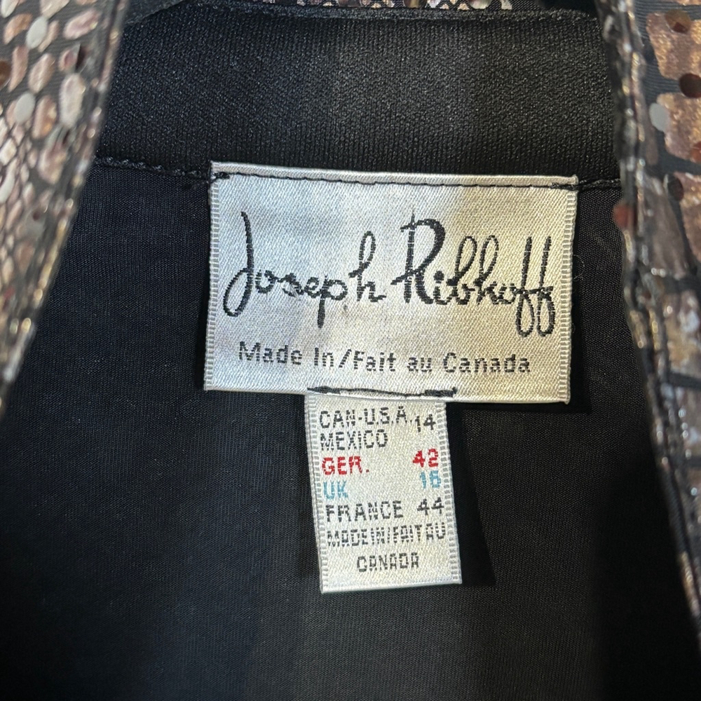 Vintage Joseph Ribkoff Blazer Jacket Women’s Size 14 Black Brown Sparkly Zip Up - Picture 4 of 12